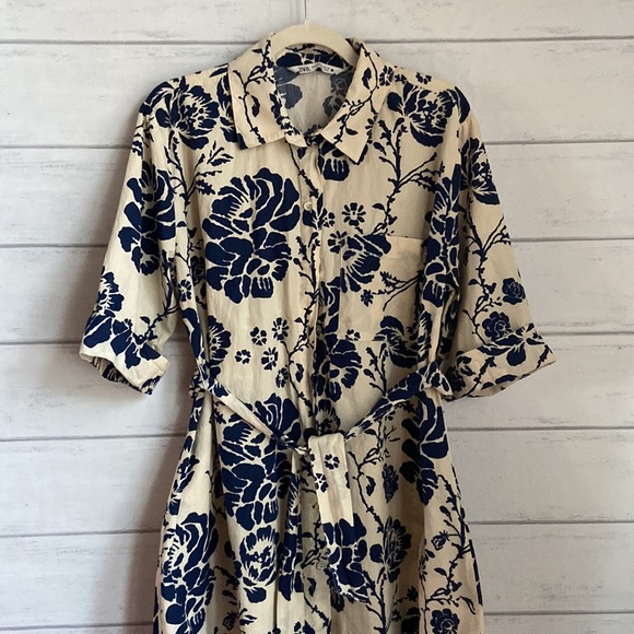 Zara The Lory Blue Floral Belted ShirtDress - Picture 4 of 10